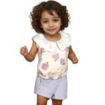 ست پیراهن و شرت دخترانه طرح گل بنفش