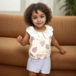 ست پیراهن و شرت دخترانه طرح گل بنفش - تصویر 2