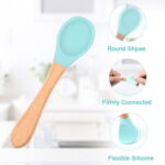 قاشق کودک سیلیکونی دسته چوب بامبو - تصویر 4