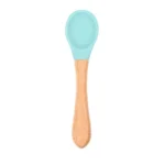 قاشق کودک سیلیکونی دسته چوب بامبو - تصویر 3
