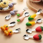 ست قاشق و چنگال سیلیکونی دسته کوتاه مدل خود تغذیه - تصویر 7