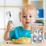 ست قاشق و چنگال سیلیکونی دسته کوتاه مدل خود تغذیه - تصویر 5