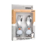 ست قاشق و چنگال سیلیکونی دسته کوتاه مدل خود تغذیه