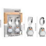 ست قاشق و چنگال سیلیکونی دسته کوتاه مدل خود تغذیه - تصویر 6